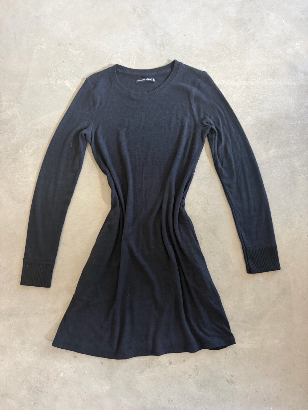 Abercrombie & Fitch Navy Long-Sleeve Knit Fit-and-Flare Dress with Pockets